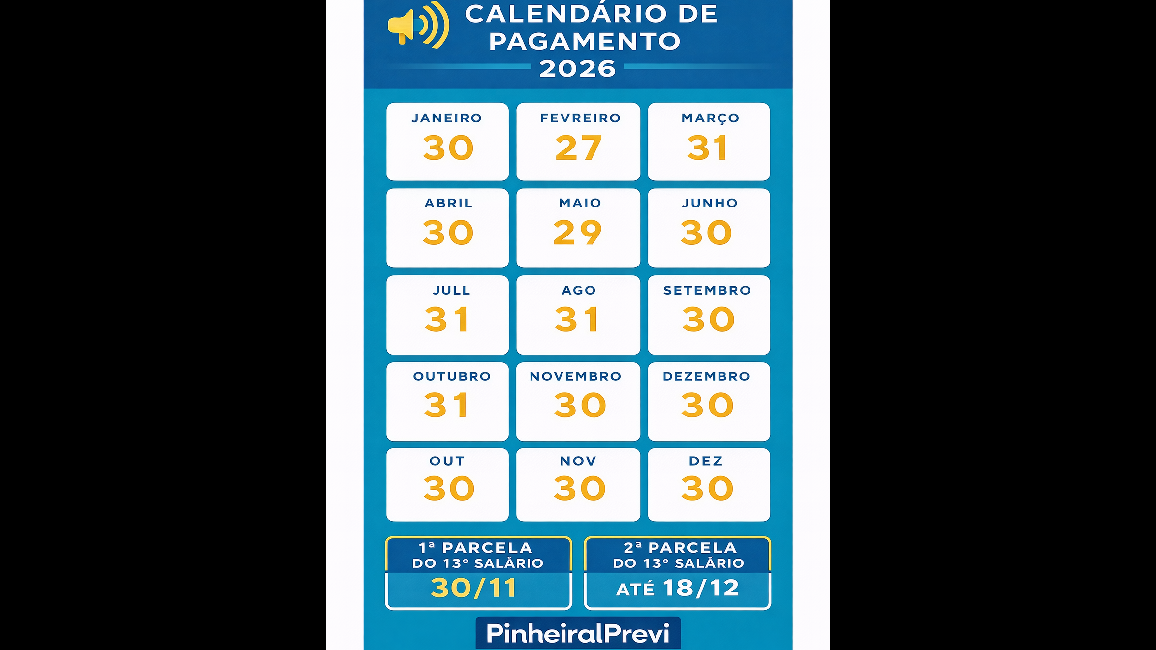 calendário pgto 2026
